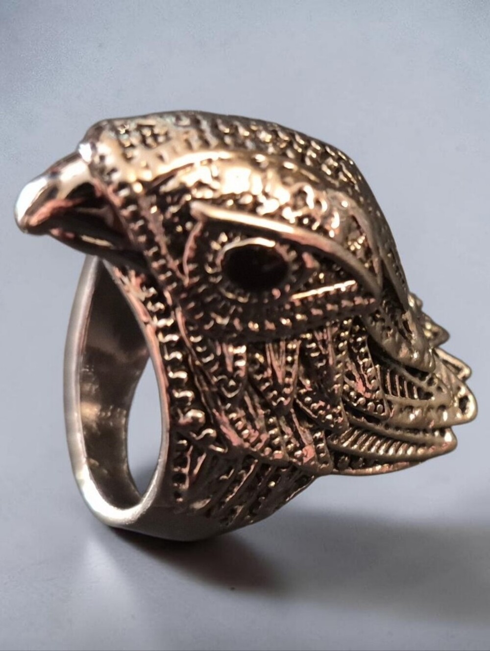 Eagle Head Ring in Shiny Silver Tone Size 8
